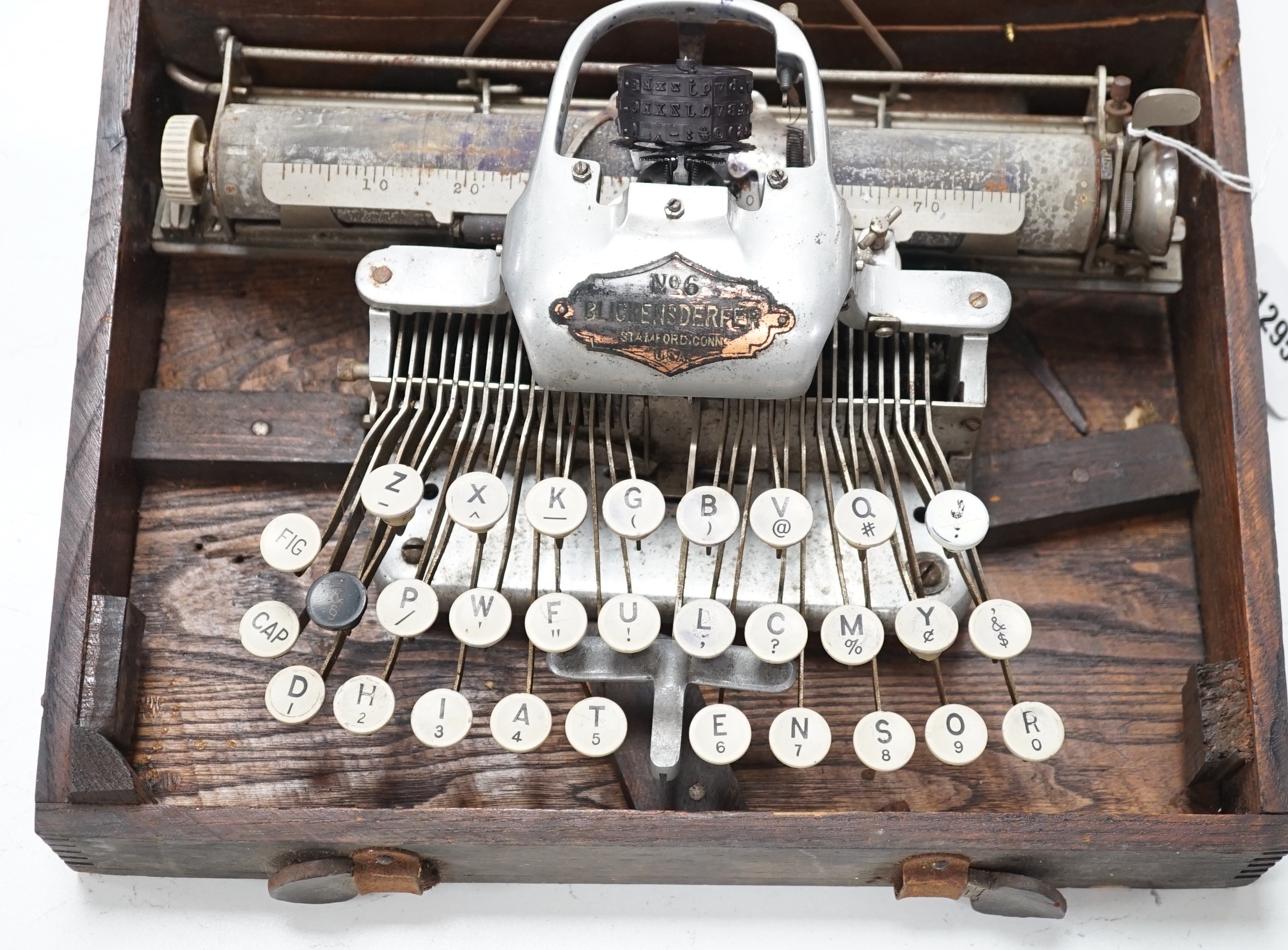 A Blickensderfer typewriter in fitted wooden case